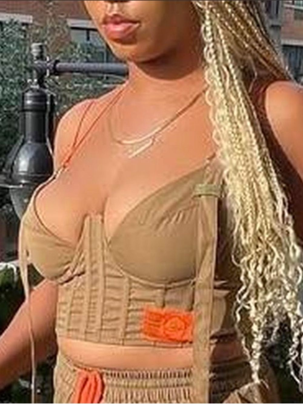 PrettyLittleThing Olive Green Corset Crop Top with Orange Straps